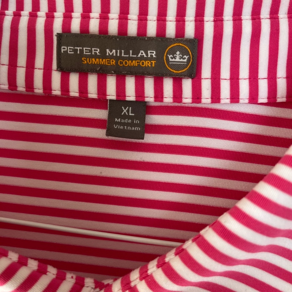 Peter Millar Red and White Polo Shirt Lightweight Striped Design - Picture 2 of 2